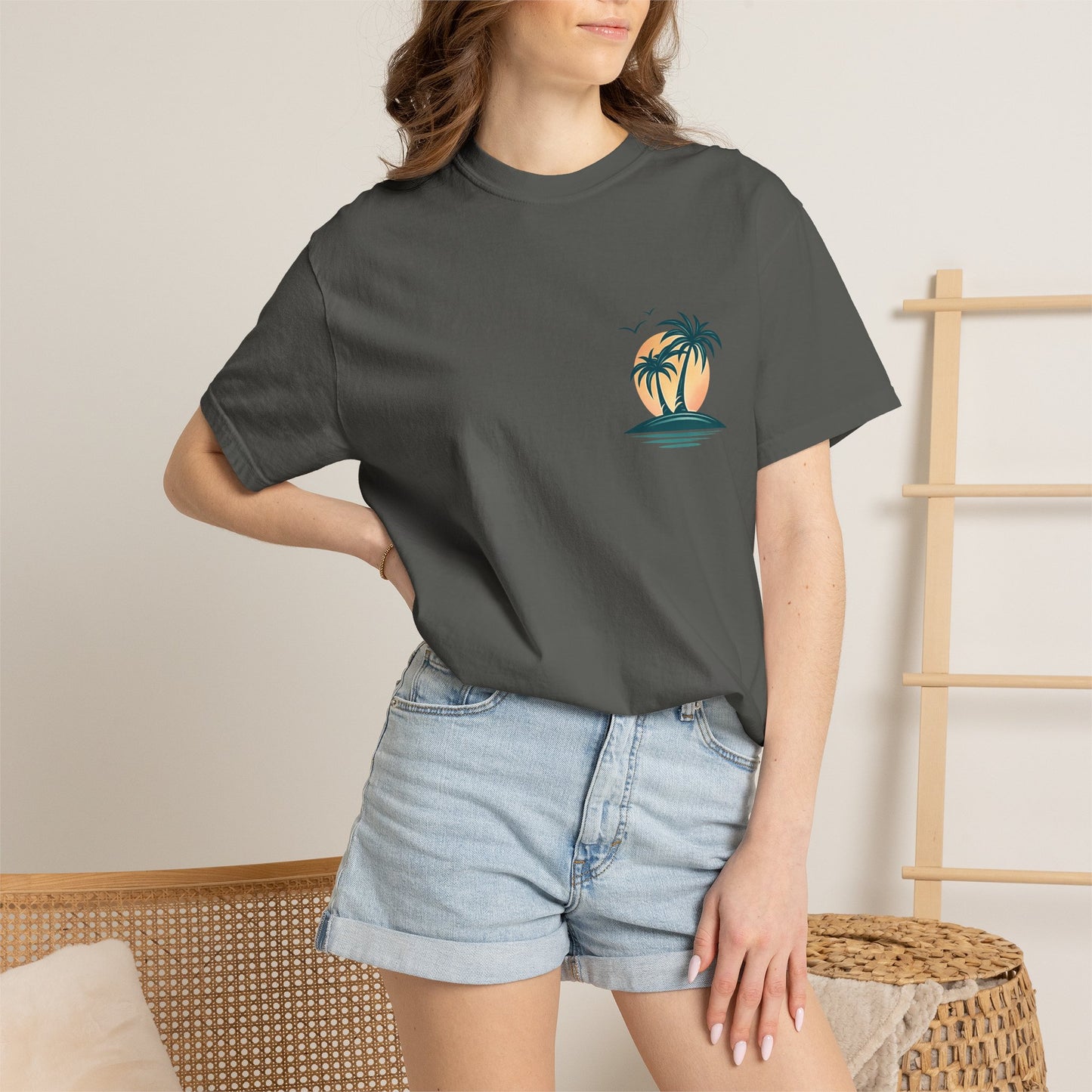 Palm Island Sunset T-Shirt — Tropical Beach Graphic Tee