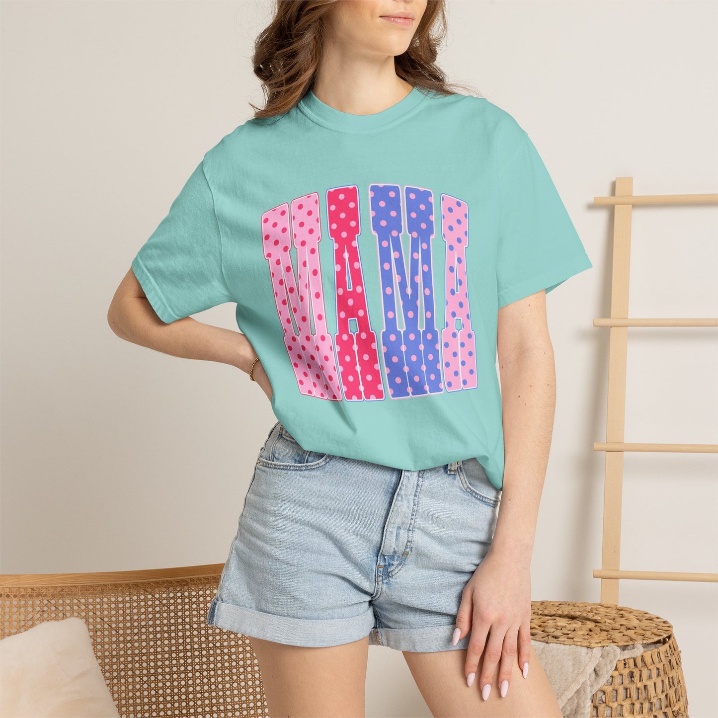 Mama Polka Dot Graphic T-Shirt — Pink & Purple Retro Mother's Day Tee