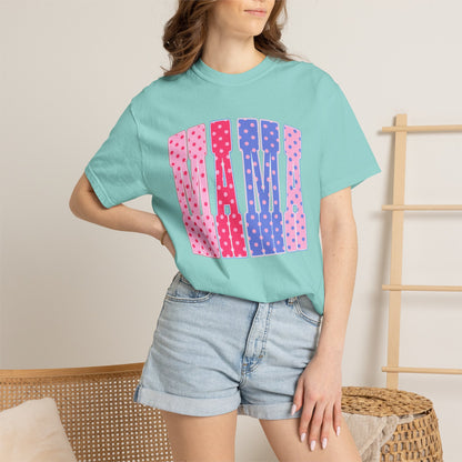 Mama Polka Dot Graphic T-Shirt — Pink & Purple Retro Mother's Day Tee