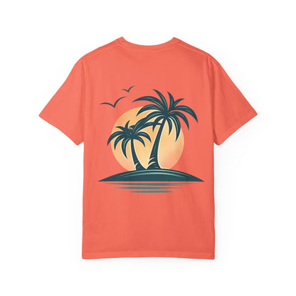Palm Island Sunset T-Shirt — Tropical Beach Graphic Tee
