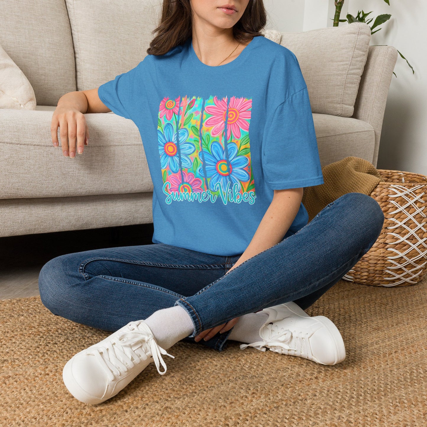 Summer vibes floral tee- Gildan softstyle