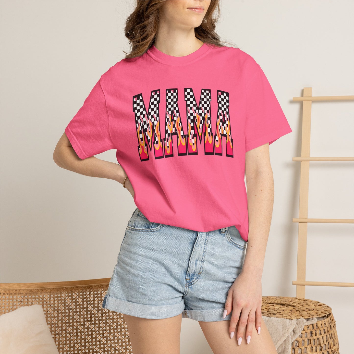 Mama Graphic T-Shirt — Checkerboard & Flame Retro Tee