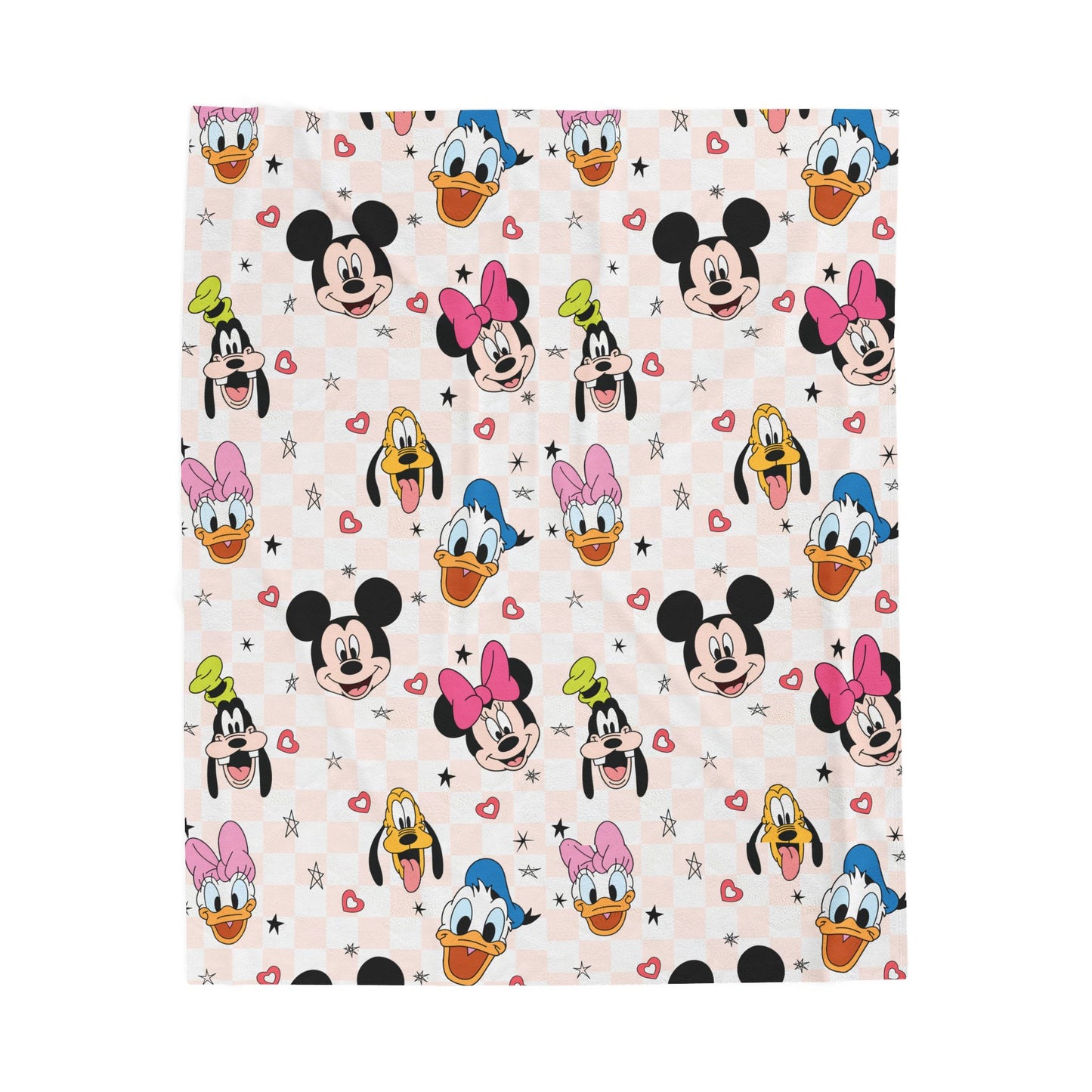 Disney Character Velveteen Plush Blanket — Mickey, Minnie, Donald & Daisy Faces Cozy Throw