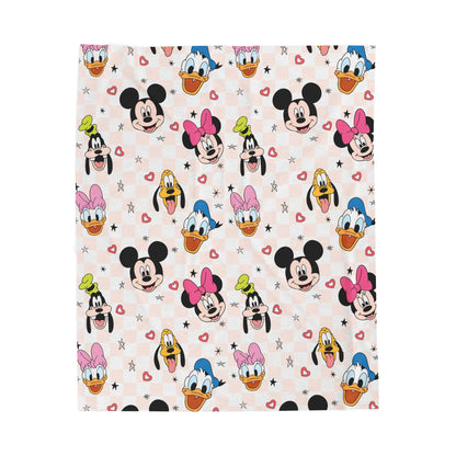 Disney Character Velveteen Plush Blanket — Mickey, Minnie, Donald & Daisy Faces Cozy Throw