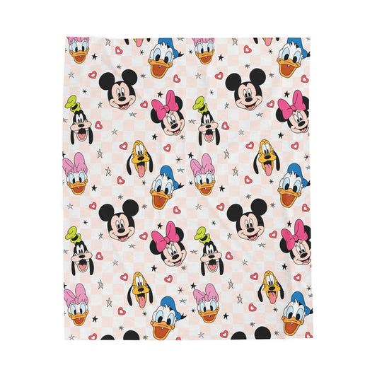 Disney Character Velveteen Plush Blanket — Mickey, Minnie, Donald & Daisy Faces Cozy Throw