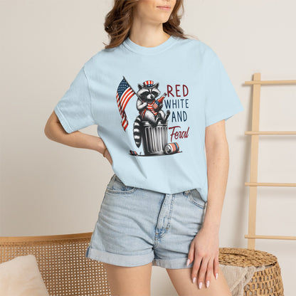 T-Shirt — 'Red, White and Feral' Raccoon American Flag Graphic