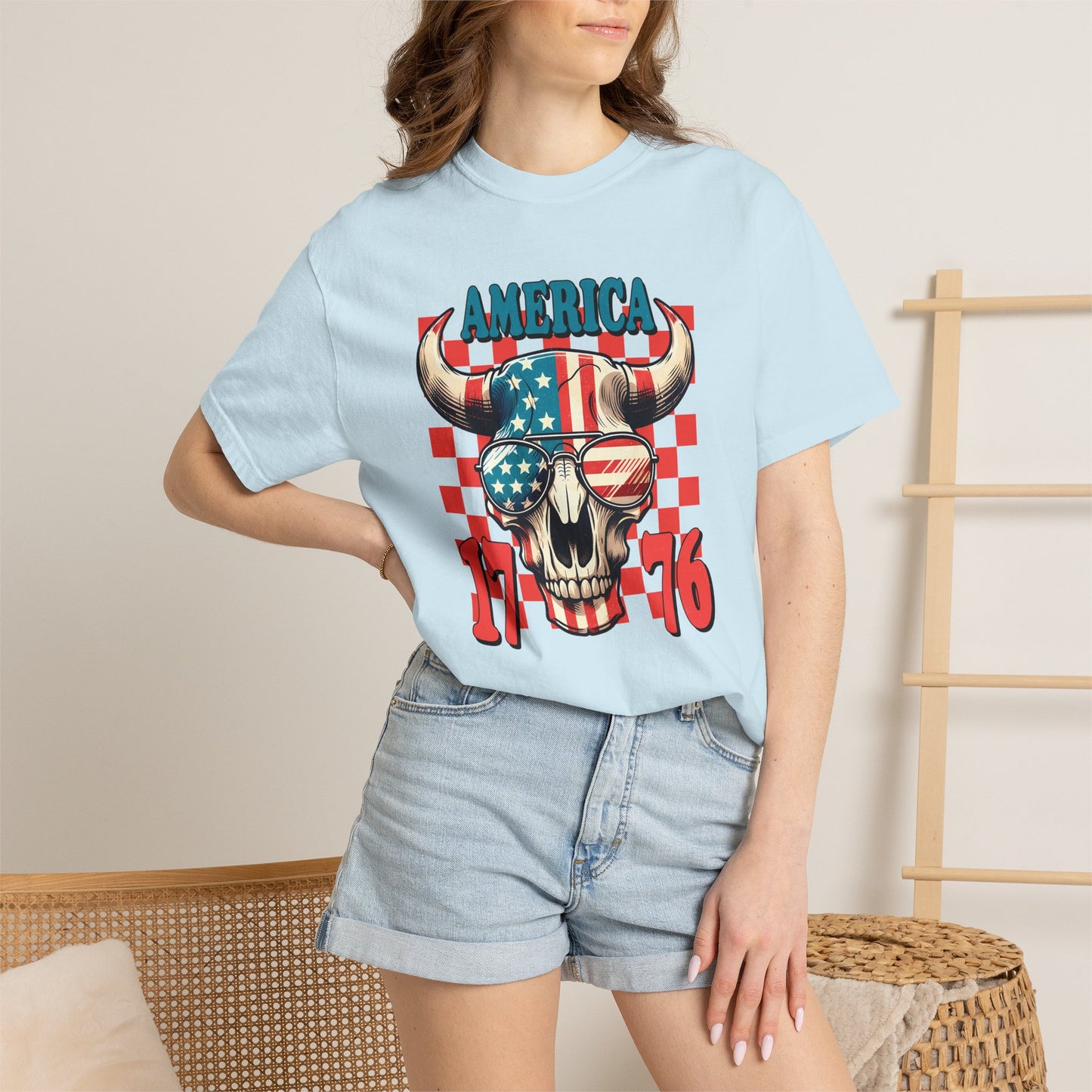 America 1776 Bull Skull T-Shirt — Patriotic Flag Graphic Tee for 4th of July