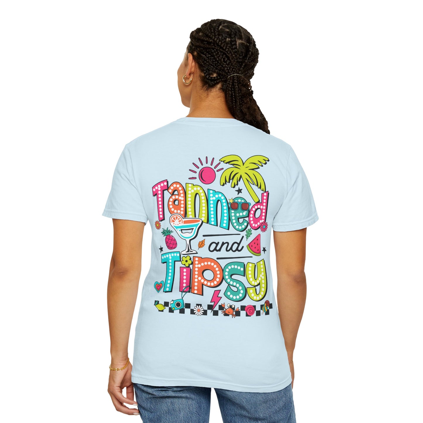 T-Shirt — "Tanned and Tipsy" Colorful Tropical Cocktail Tee