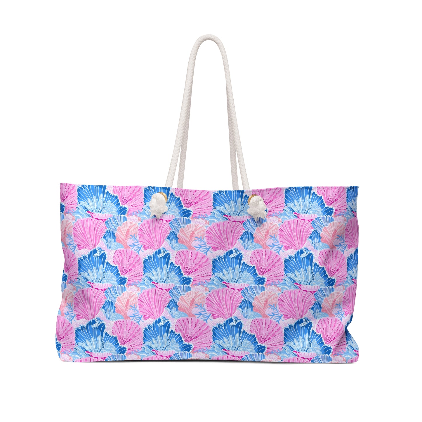 Seashell Pattern Weekender Bag — Pink & Blue Beach Tote