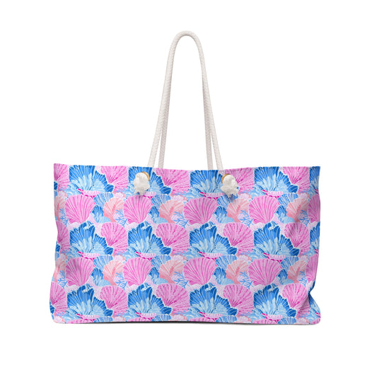 Seashell Pattern Weekender Bag — Pink & Blue Beach Tote