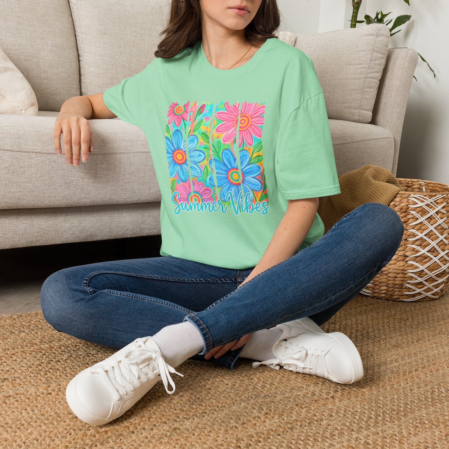 Summer vibes floral tee- Gildan softstyle