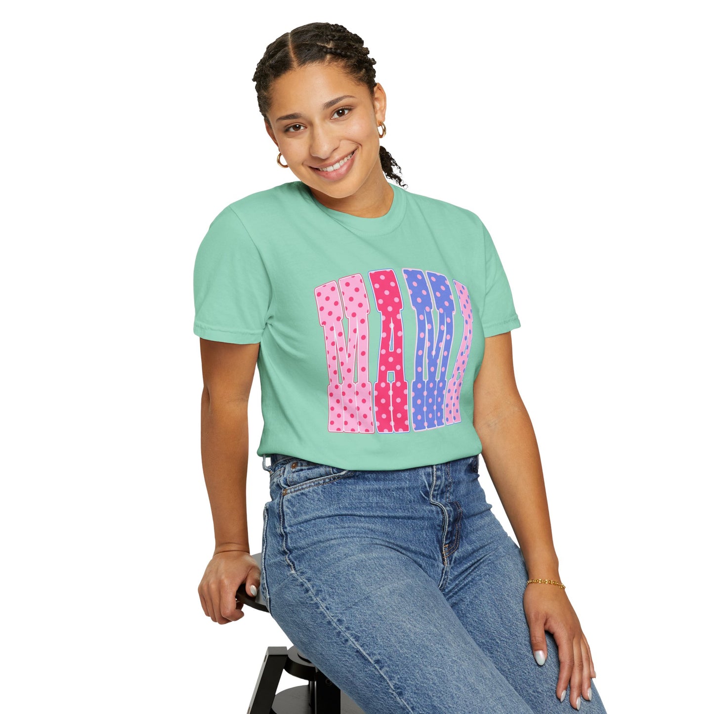 Mama Polka Dot Graphic T-Shirt — Pink & Purple Retro Mother's Day Tee