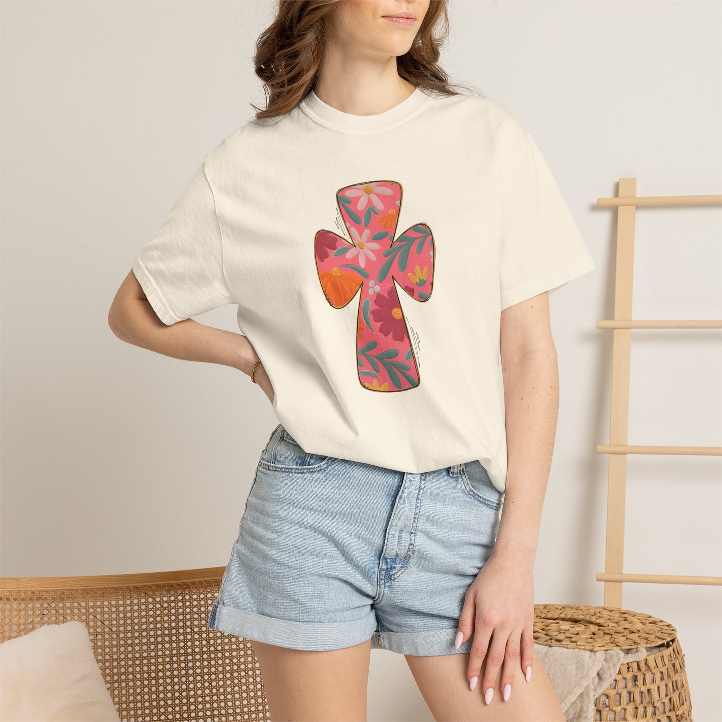Floral Cross T-Shirt — Tropical Flower Graphic Tee