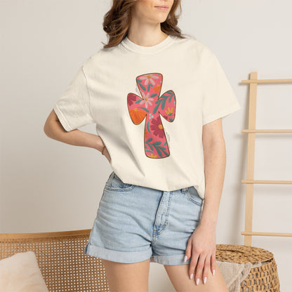 Floral Cross T-Shirt — Tropical Flower Graphic Tee