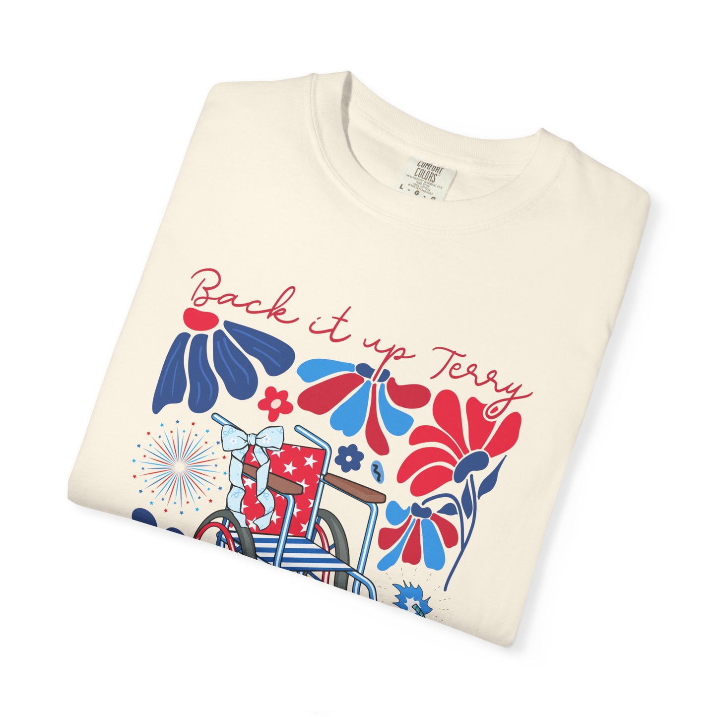 Fourth of July Beach Wheelchair T-Shirt — Patriotic Floral "Pack it up, Jerry" Tee