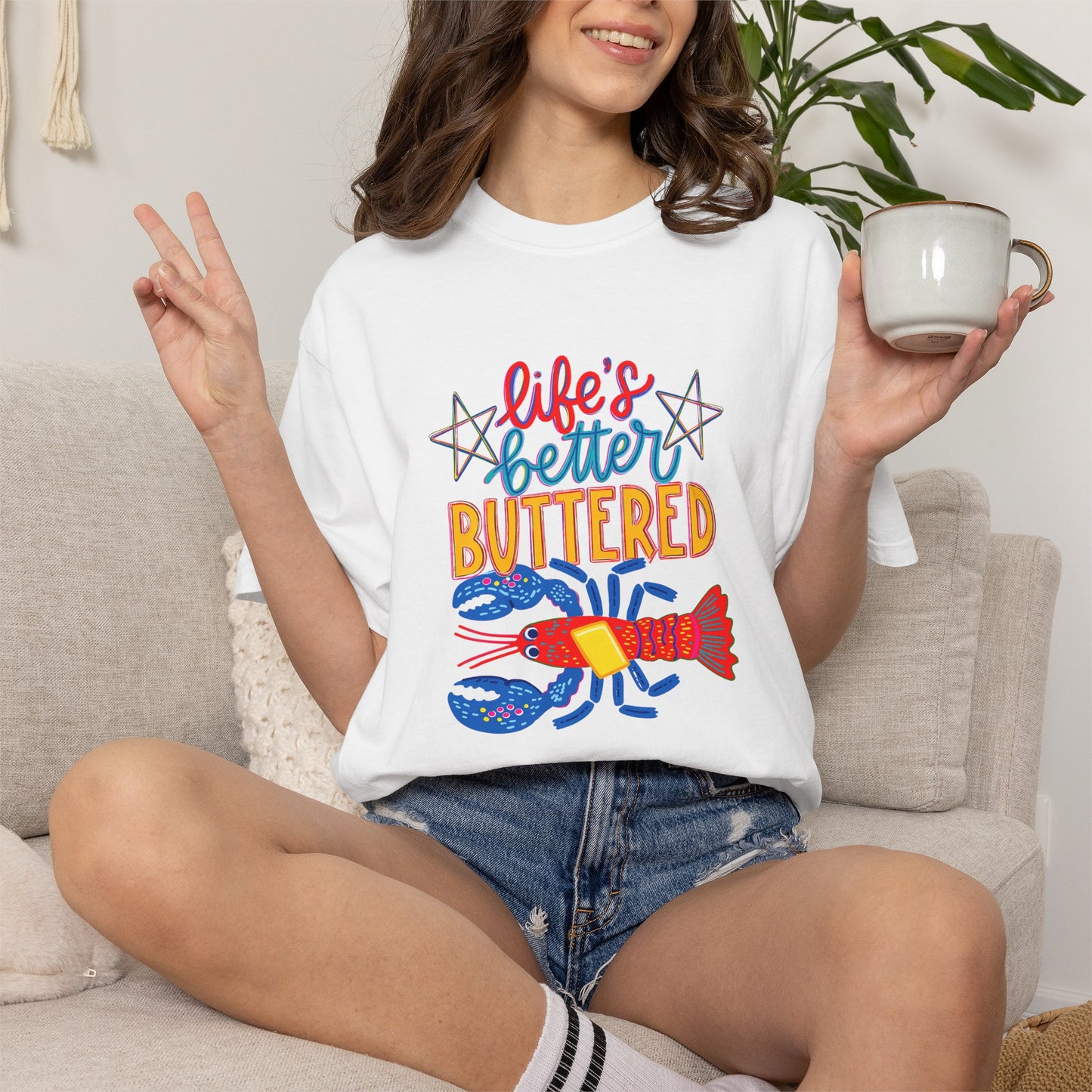 T-Shirt — 'Life's Better Buttered' Lobster Seafood Graphic Tee
