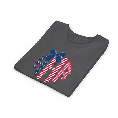 Youth Tee - American Flag Monogram with Bow (Patriotic 4th of July)