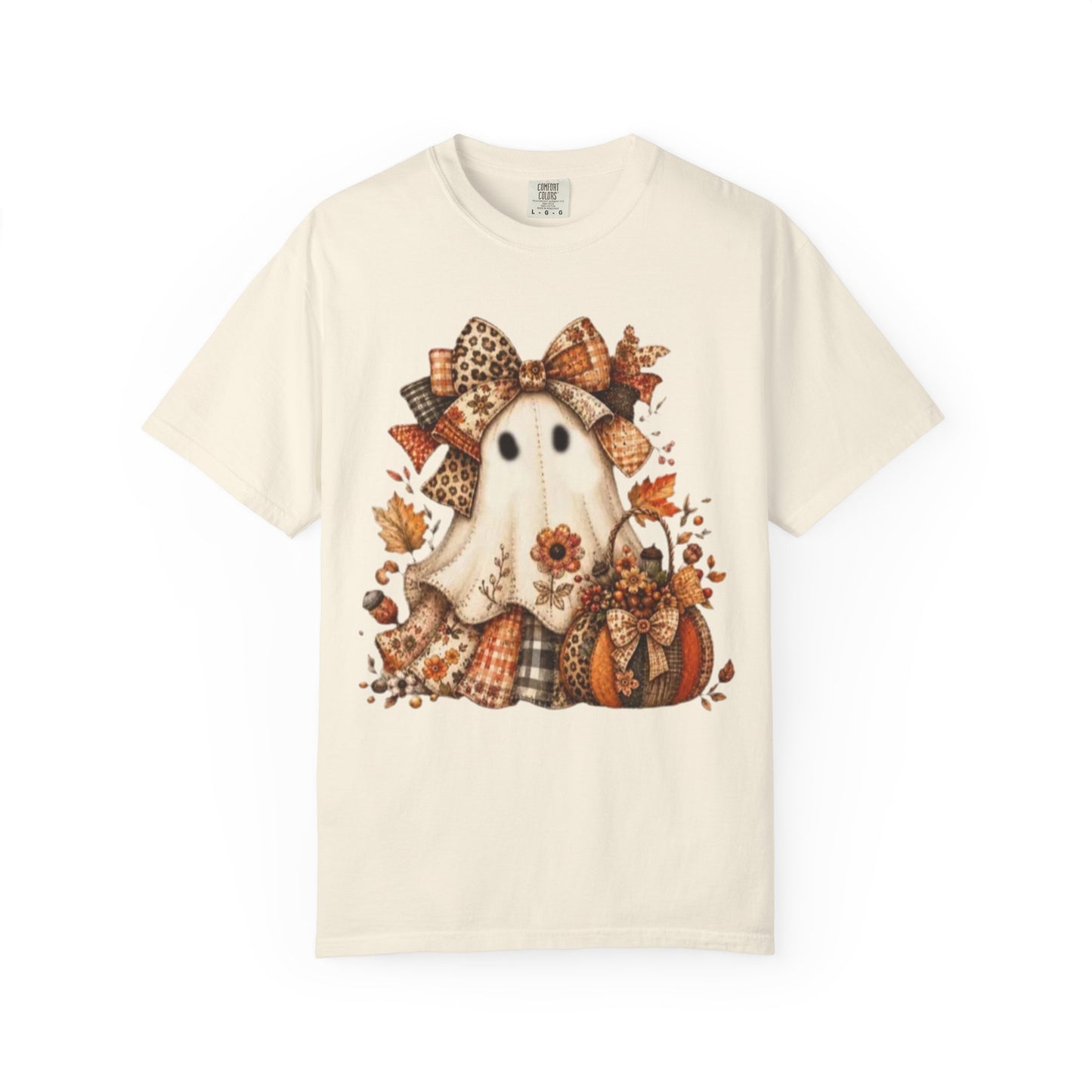 Cute Autumn Ghost T-Shirt — Fall Pumpkin & Plaid Halloween Tee