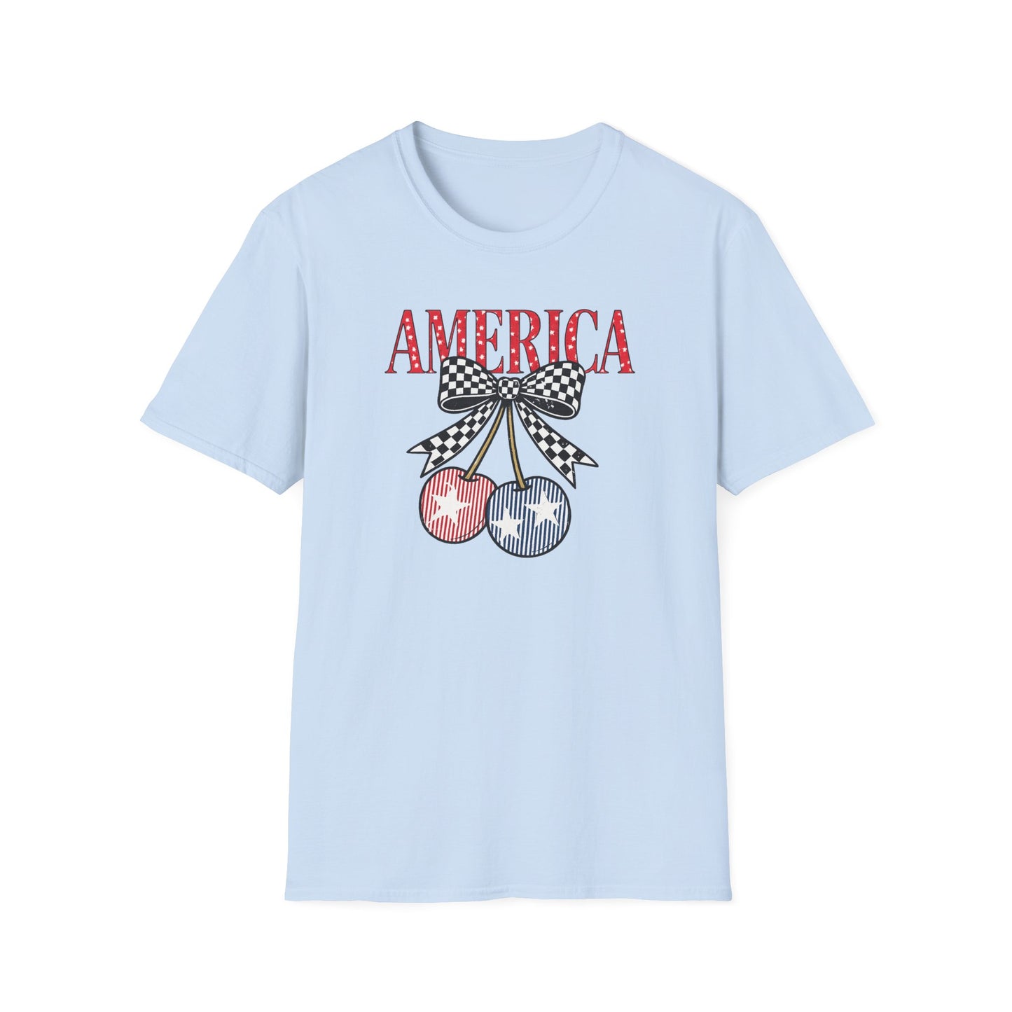 America Cherry Graphic T-Shirt – Patriotic Stars & Stripes Fourth of July Tee