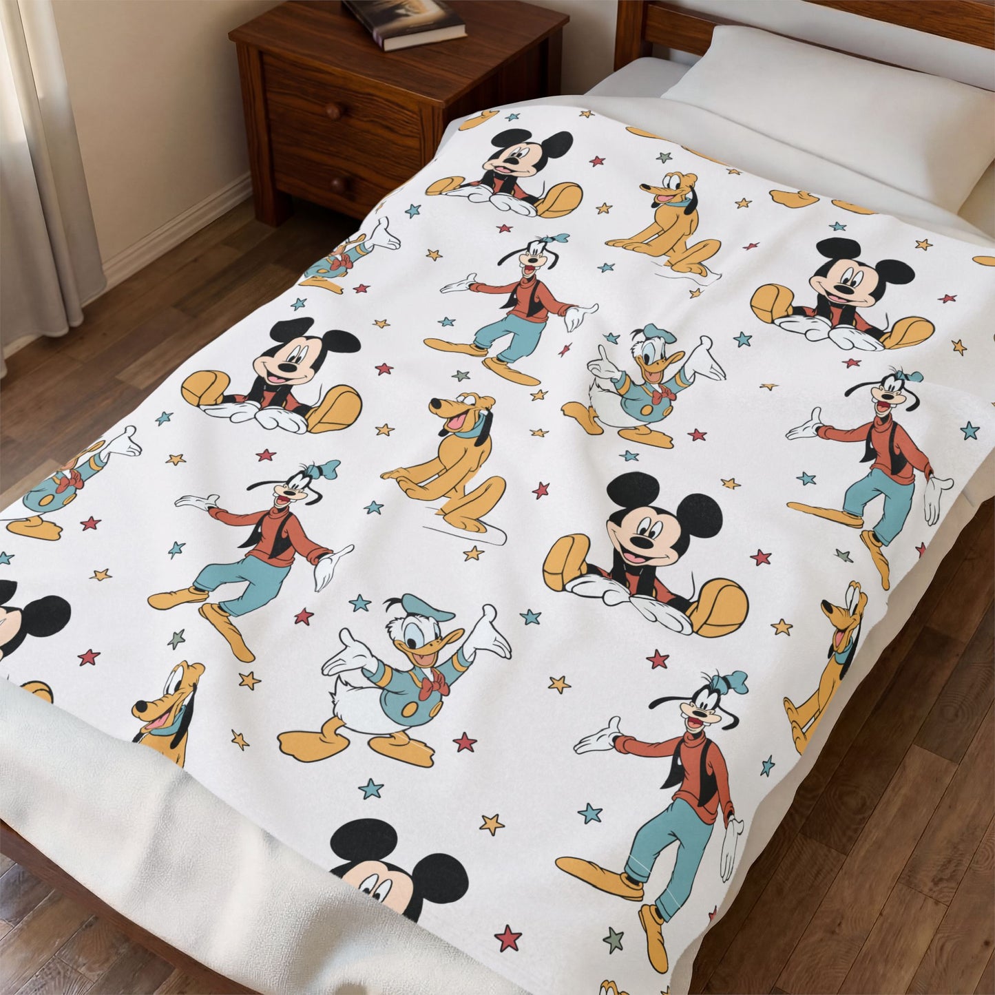 Vintage Mickey & Friends Velveteen Plush Blanket — Soft Cartoon Character Throw for Kids & Disney Fans