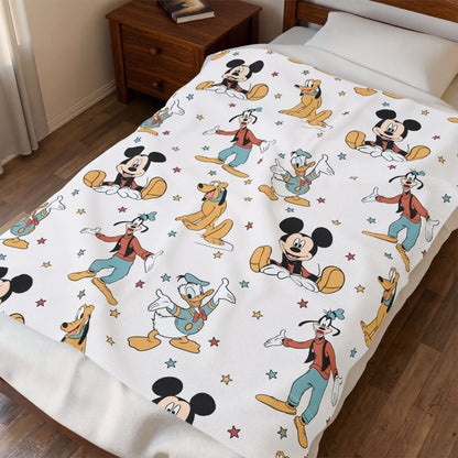 Vintage Mickey & Friends Velveteen Plush Blanket — Soft Cartoon Character Throw for Kids & Disney Fans