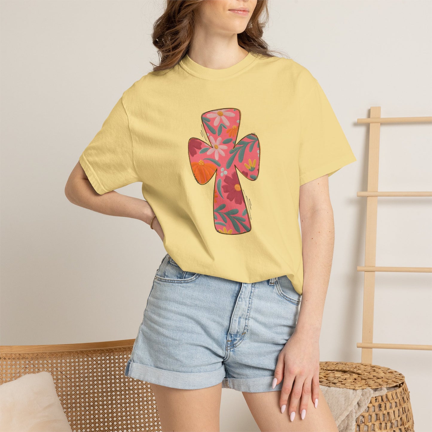 Floral Cross T-Shirt — Tropical Flower Graphic Tee