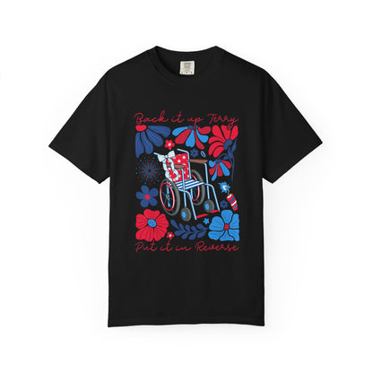Fourth of July Beach Wheelchair T-Shirt — Patriotic Floral "Pack it up, Jerry" Tee