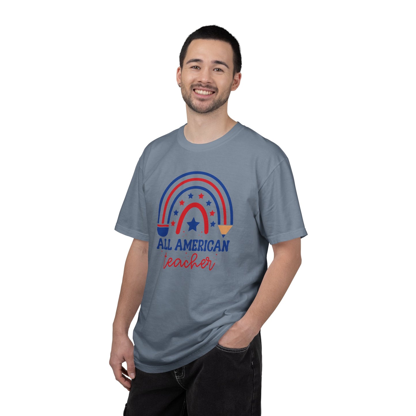 All American Teacher T-Shirt — Patriotic Rainbow Teacher Top