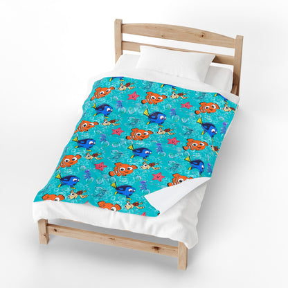 Kids' Ocean Friends Velveteen Plush Blanket – Nemo & Dory Sea Creatures Throw for Toddlers