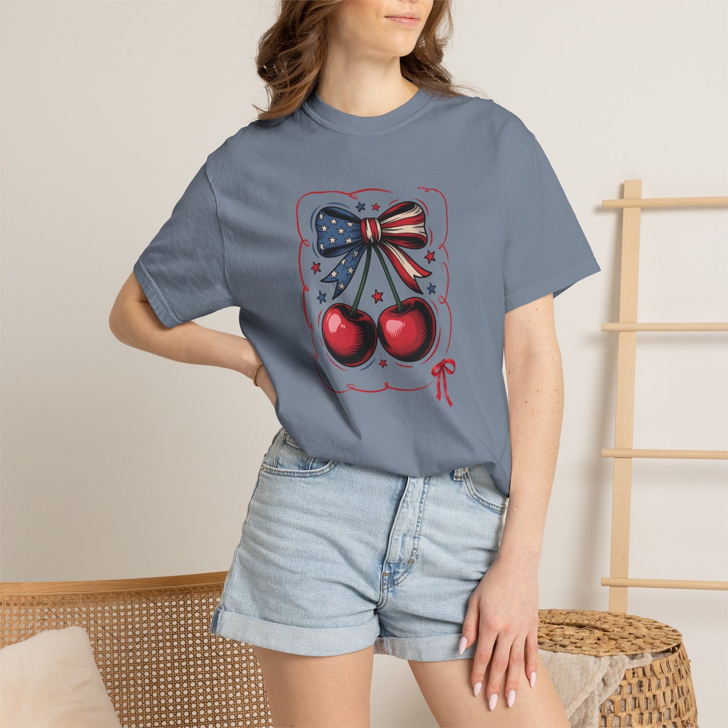 American Flag Cherry T-Shirt — Patriotic Bow Cherry Graphic Tee