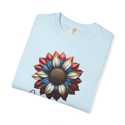America Sunflower T-Shirt — Patriotic Red White Blue Floral Tee