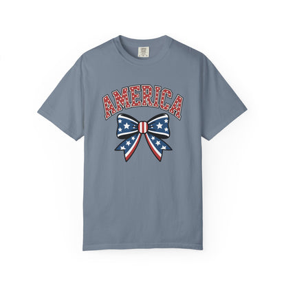 America Patriotic Bow T-Shirt — Stars & Stripes Fourth of July Tee