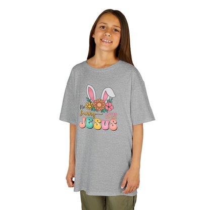 Kids Tee — "Hippie Bunny Jesus" Pastel Easter Graphic