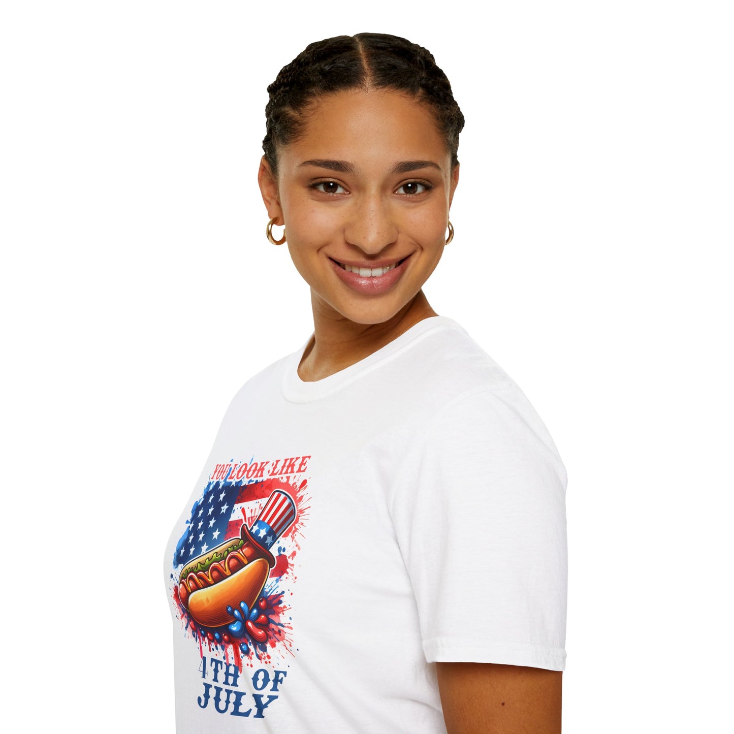 4th of July Hot Dog T-Shirt - American Flag BBQ Patriotic Tee