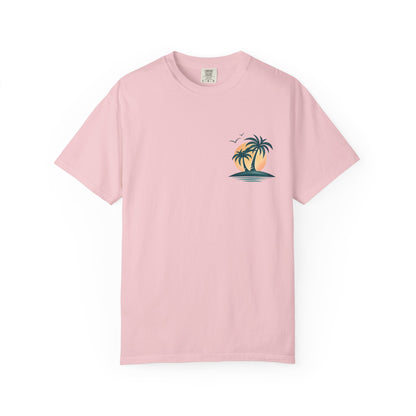 Palm Island Sunset T-Shirt — Tropical Beach Graphic Tee
