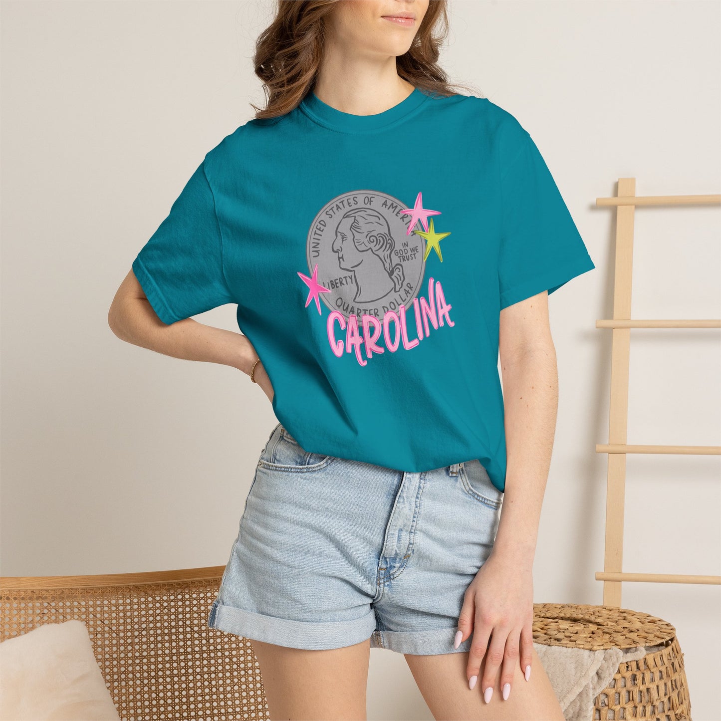 California Coin Graphic Tee — 'California' Retro Neon Stars T-Shirt