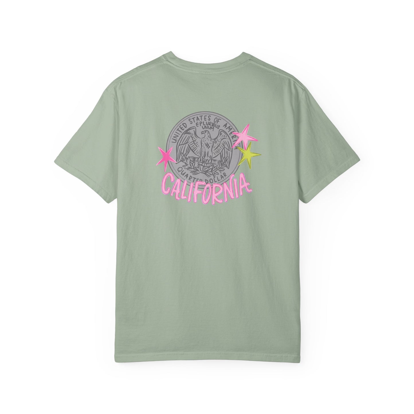 California Coin Graphic Tee — 'California' Retro Neon Stars T-Shirt