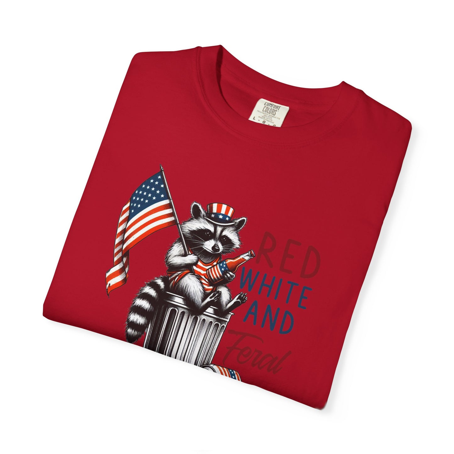 T-Shirt — 'Red, White and Feral' Raccoon American Flag Graphic