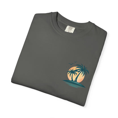 Palm Island Sunset T-Shirt — Tropical Beach Graphic Tee