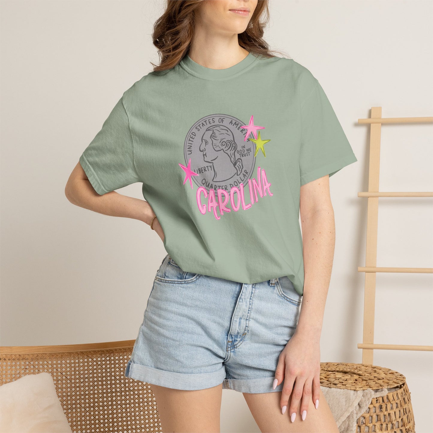 California Coin Graphic Tee — 'California' Retro Neon Stars T-Shirt