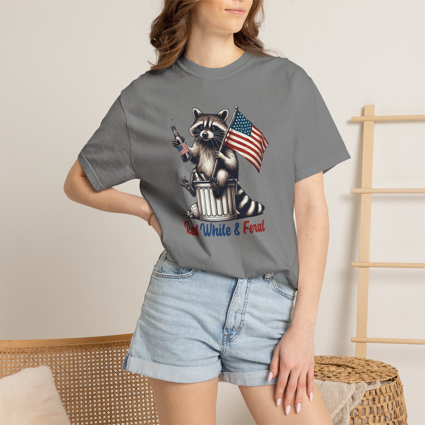 Patriotic Raccoon T-Shirt — "Red White & Feral" American Flag Graphic