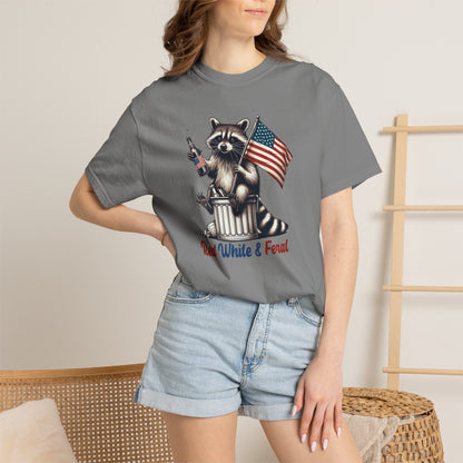 Patriotic Raccoon T-Shirt — "Red White & Feral" American Flag Graphic