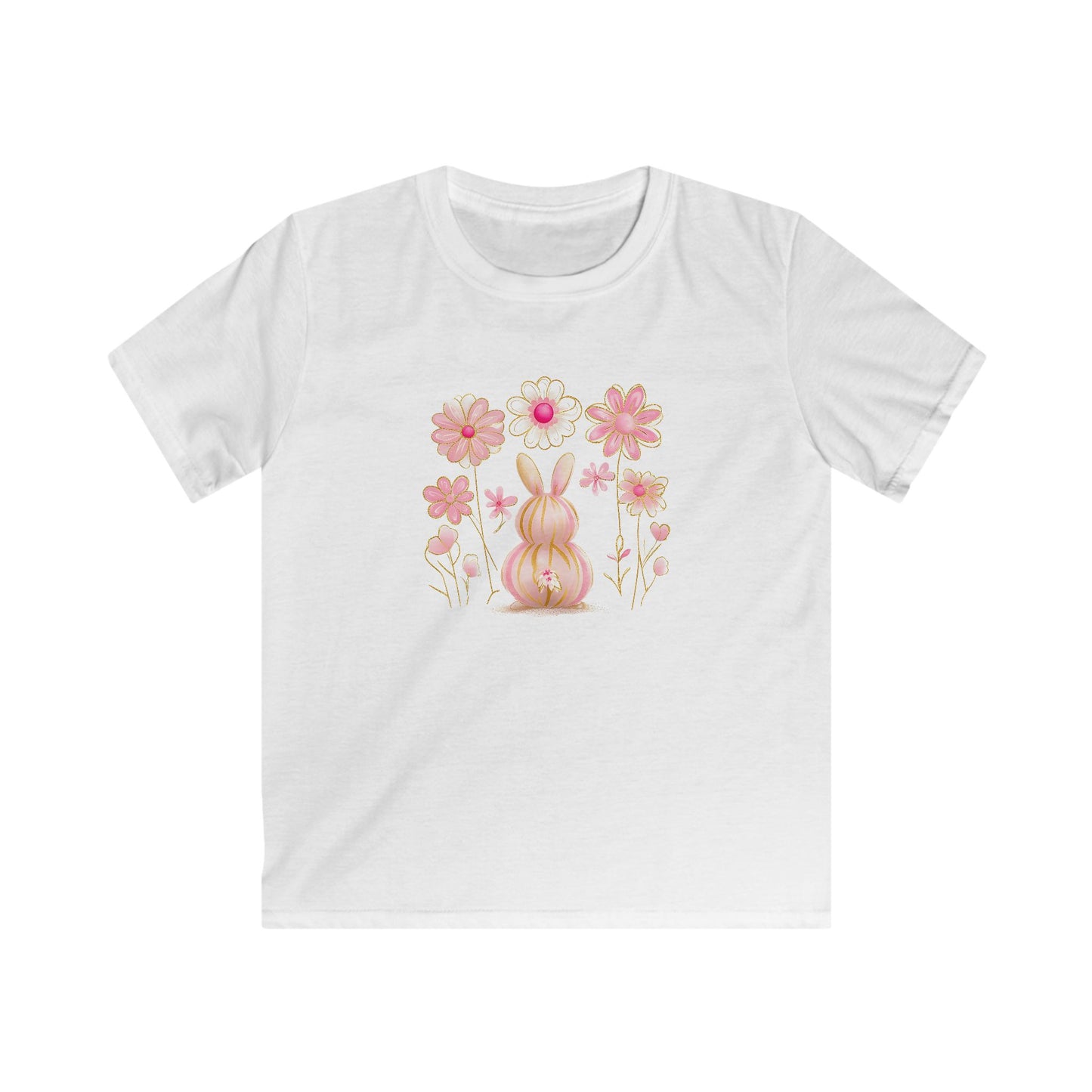 Kids Tee — Pink Floral Bunny Easter Shirt for Children