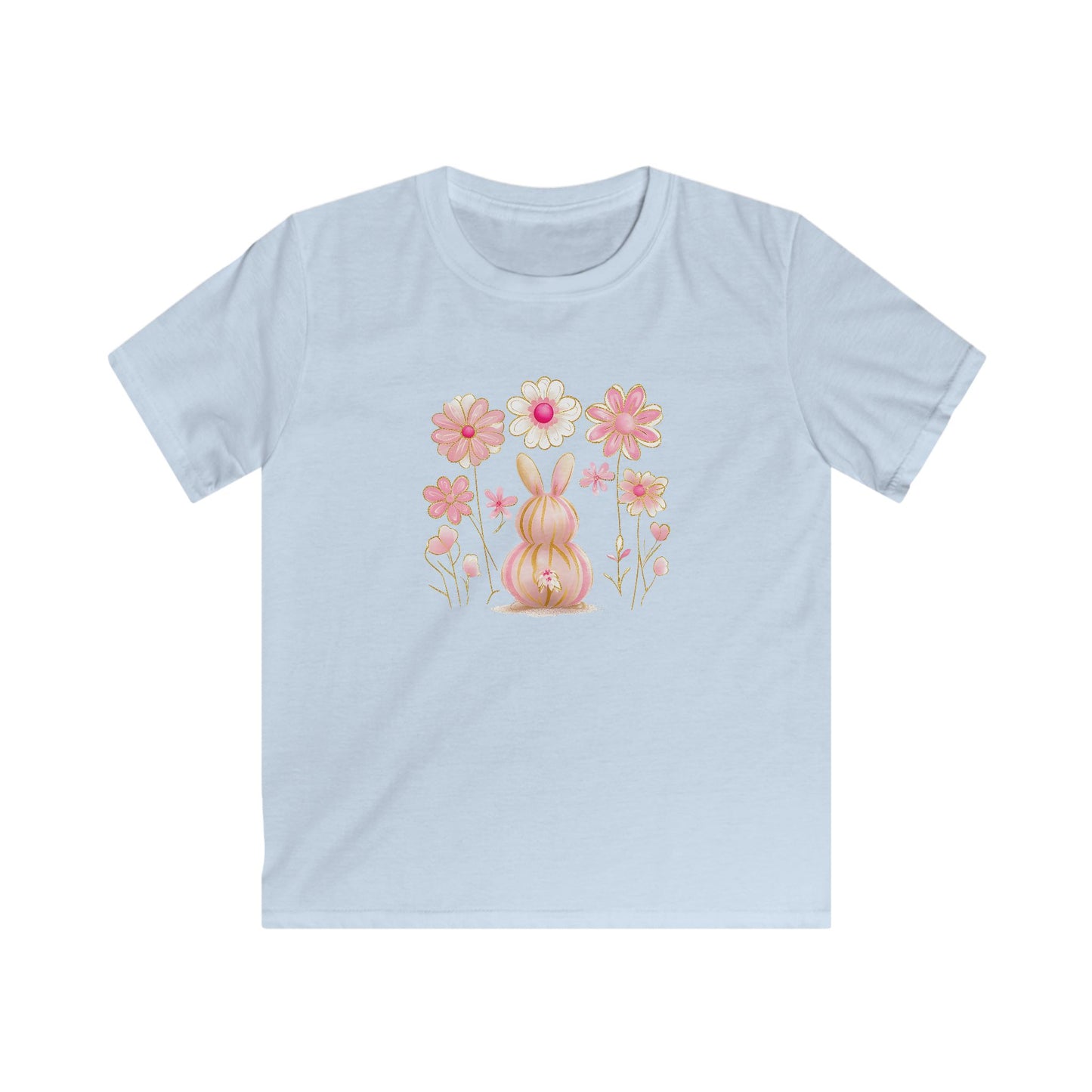 Kids Tee — Pink Floral Bunny Easter Shirt for Children
