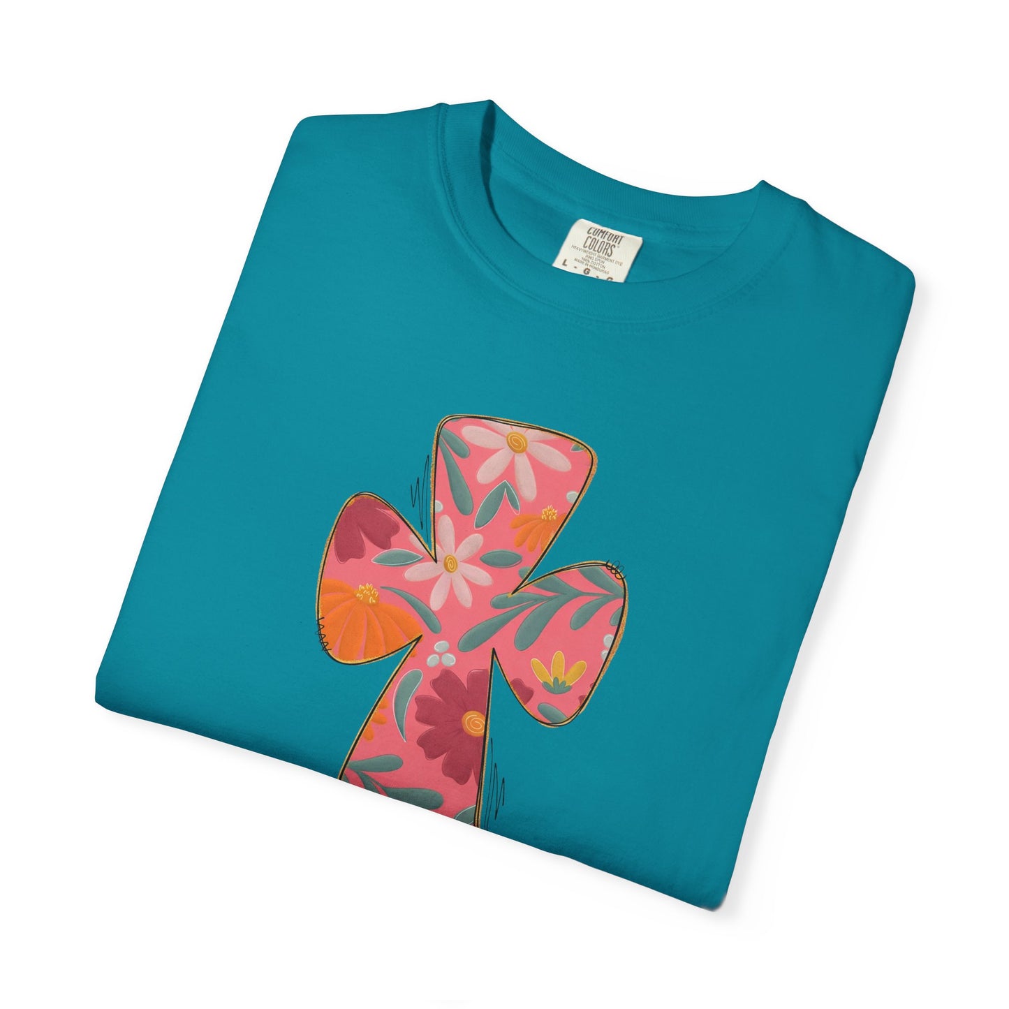 Floral Cross T-Shirt — Tropical Flower Graphic Tee