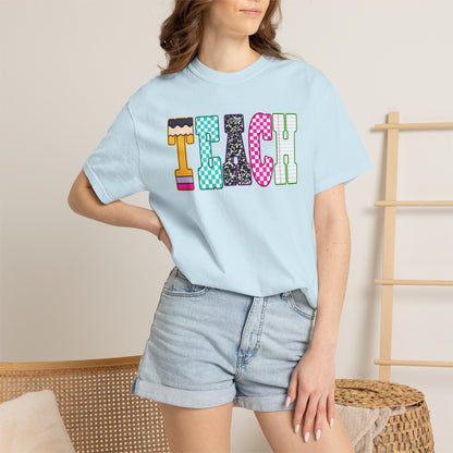 Teach Colorblock Graphic T-Shirt — Fun Teacher Appreciation Tee