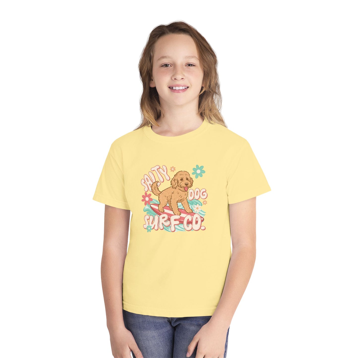 Youth Surf Dog Tee — Cute Retro Beach Puppy Graphic Tee