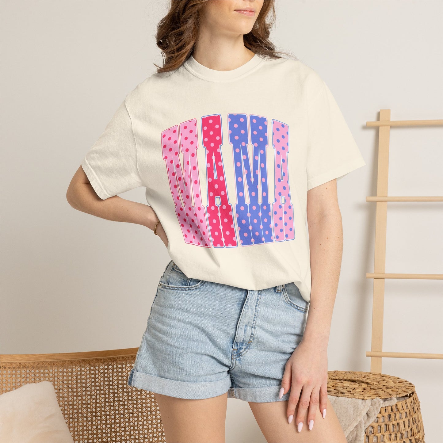 Mama Polka Dot Graphic T-Shirt — Pink & Purple Retro Mother's Day Tee