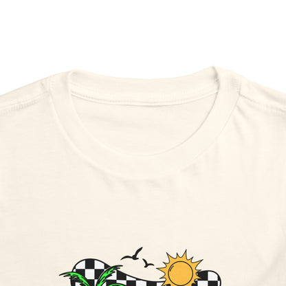 Toddler Tee — "Beach Vibes" Surfboard & Palm Tree Graphic