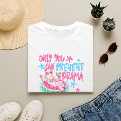 Only You Can Prevent Drama T-Shirt — Cute Llama Pool Float Graphic Tee